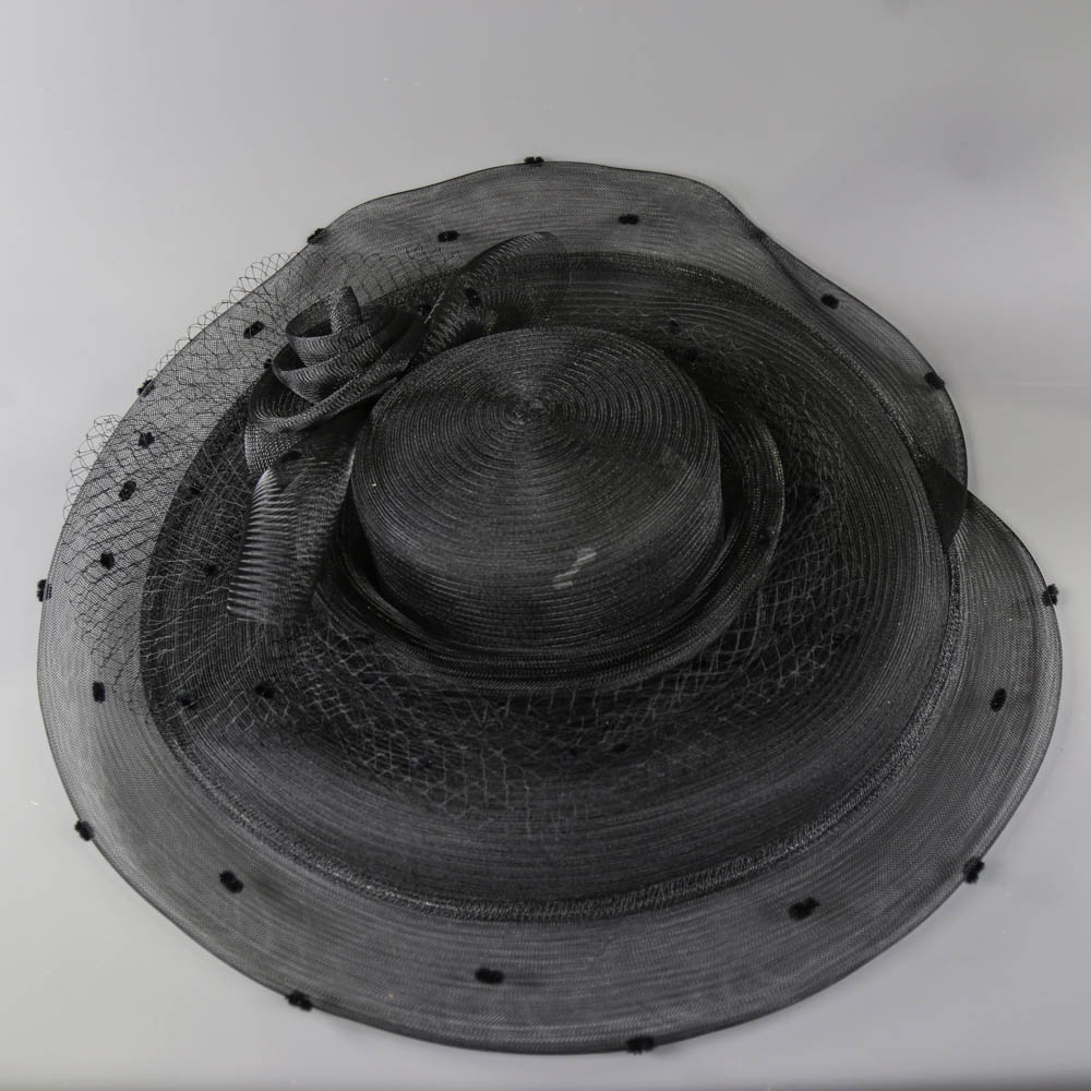 FREDRICK FOX - Black mesh occasion hat, with black polka dot mesh detail, internal circumference - Image 6 of 7