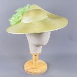 PETER BETTLEY LONDON - Small apple green occasion hat, with chiffon ruffle detail, internal