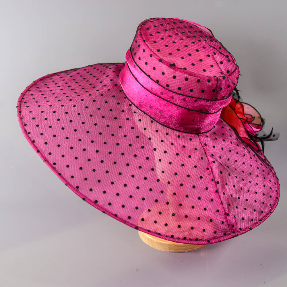 SUZANNE BETTLEY - Fuchsia pink with black polka dot occasion hat, with flower and gemstone and - Image 3 of 8