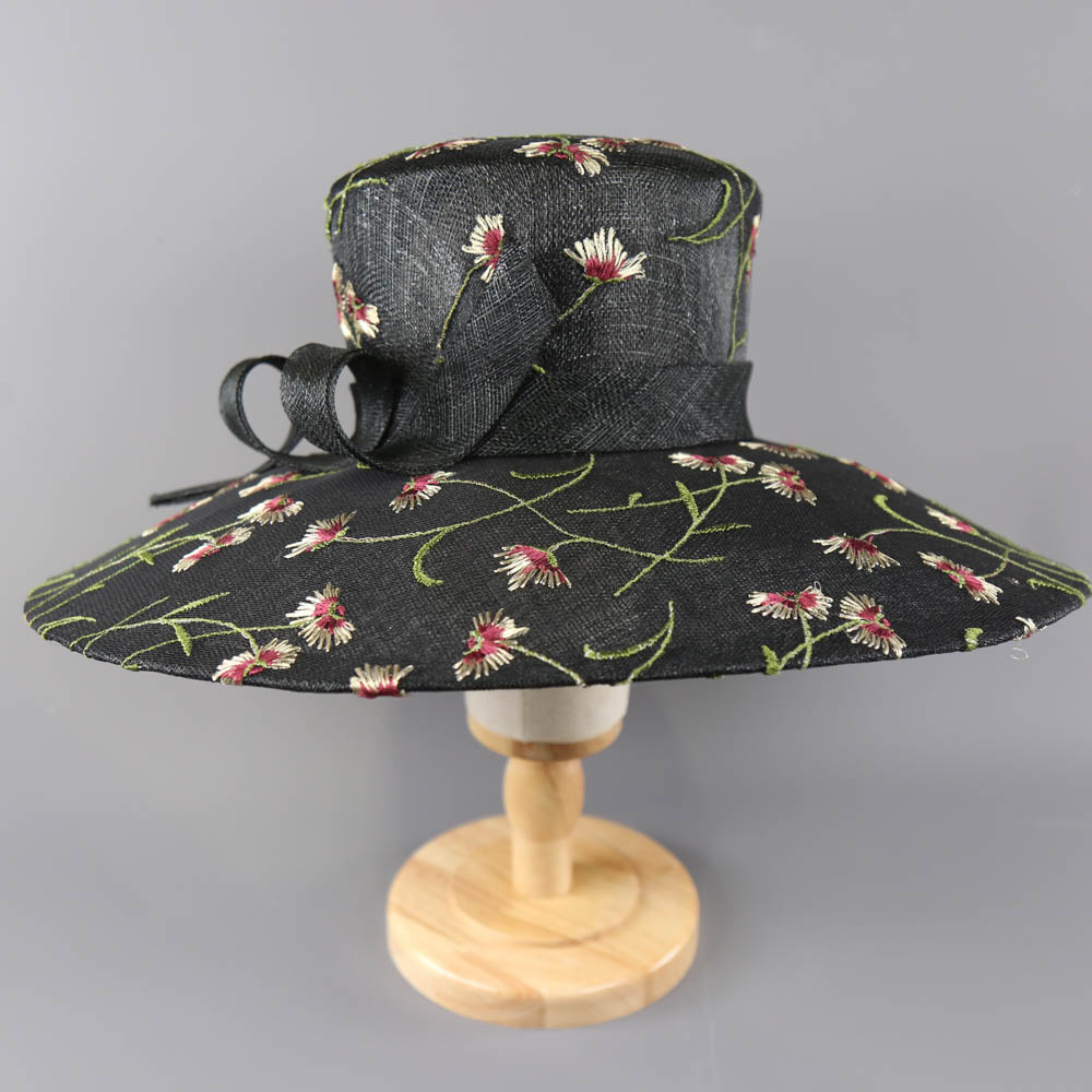 RACHEL TREVOR-MORGAN LONDON - Black floral embroidered occasion hat, with twirl detail and - Image 2 of 7