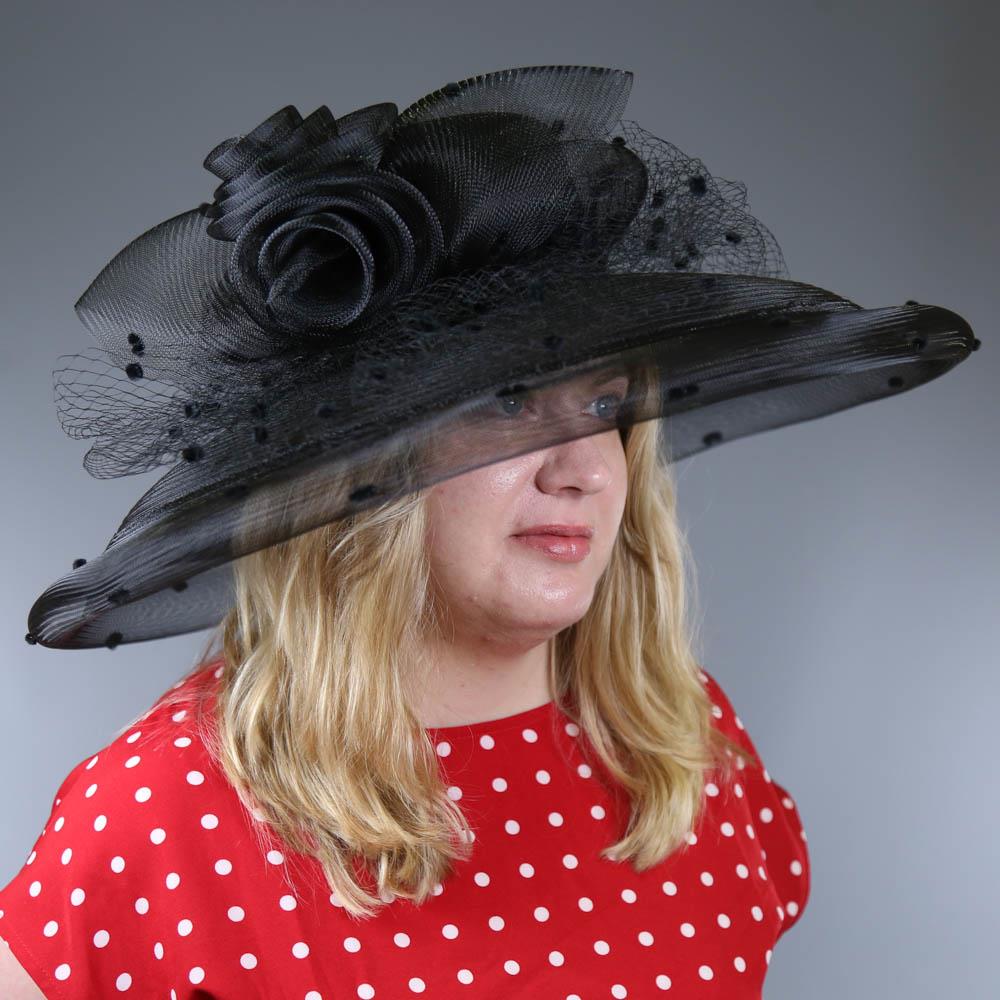 FREDRICK FOX - Black mesh occasion hat, with black polka dot mesh detail, internal circumference - Image 7 of 7