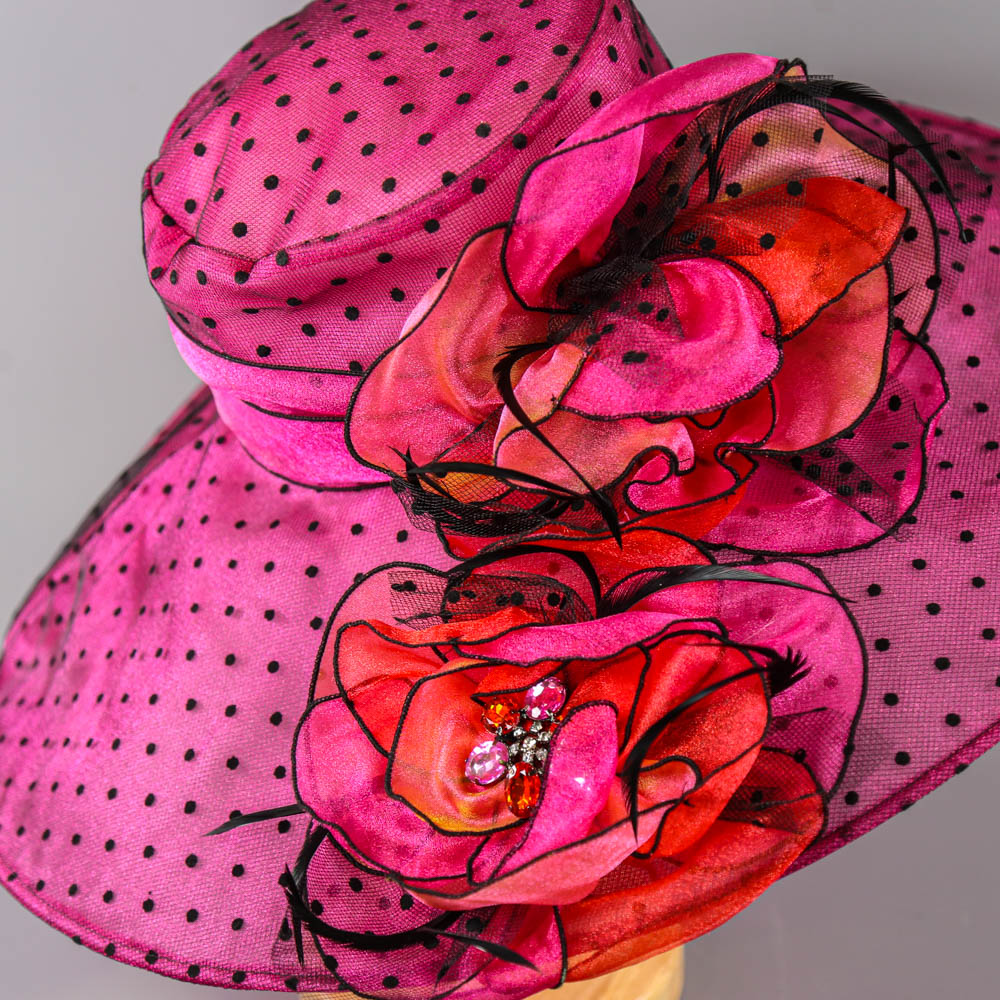 SUZANNE BETTLEY - Fuchsia pink with black polka dot occasion hat, with flower and gemstone and - Image 4 of 8