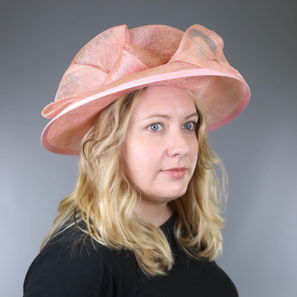 A HAT STUDIO DESIGN - 2 occasion hats, one salmon pink with bow detail, the other champagne with bow - Image 6 of 7