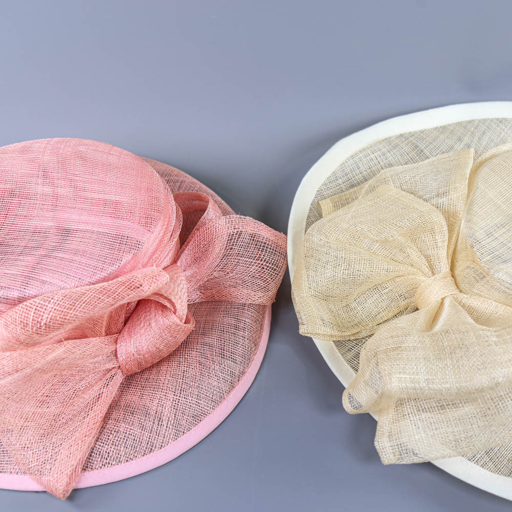 A HAT STUDIO DESIGN - 2 occasion hats, one salmon pink with bow detail, the other champagne with bow - Image 4 of 7