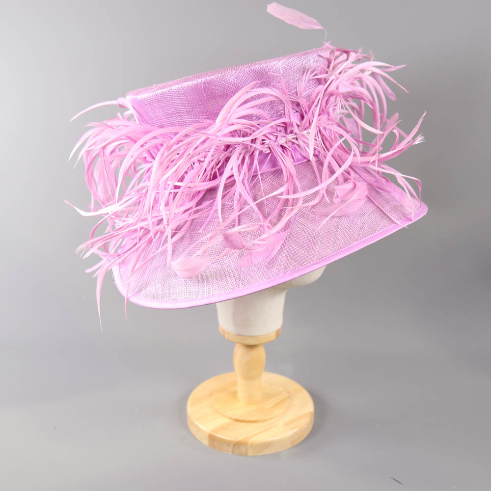 PETER BETTLEY LONDON - Vibrant lilac pink hat, with feather detail, internal circumference 55cm Good - Image 3 of 7