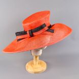 PETER BETTLEY LONDON - Red and black occasion hat with bow detail, new with labels (Henley Royal