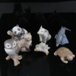 7 Lladro porcelain animals, including panda, dolphin, tortoise etc, largest height 8cm (7)