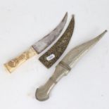 2 Middle Eastern daggers, including bone-handled example with brass scabbard, blade length 17cm (2)