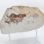 Chris Watson, Cave Art, stone/paint on metal and silvered wood stand, height 11.5", length 12"