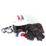 A Davida motorcyclists crash helmet, size XL, together with goggles, gloves, mask and carrying bag