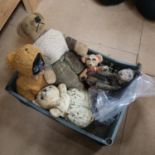 Vintage teddy bears and a doll