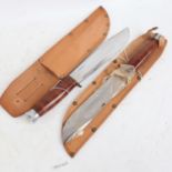 2 Vintage unused hunting knives, with leather sheaths