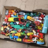 A box of toy vehicles, including Lesney and Matchbox