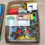 A large quantity of various farm animal toys, buildings, vehicles etc (boxful)