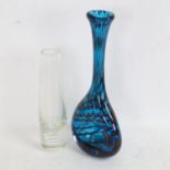 A blue wave Art glass dimple vase, with polished pontil, and another spiral glass vase, largest