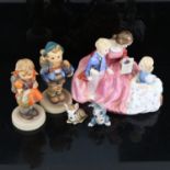 Various porcelain figures, including Royal Doulton The Bedtime Story HN2059, Goebel figures etc (5)