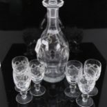 Waterford Crystal decanter and stopper, 33cm, and 6 matching Port glasses