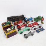 Various Vintage diecast toy cars and vehicles, including Dinky Meccano racing cars, Hornby Dublo