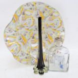 Holmegaard decanter, height 18cm, an Art glass dish and vase