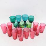 11 cranberry glass tumblers, height 9cm, Bristol green goblets etc