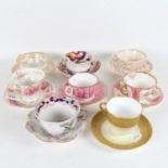 Various cabinet cups and saucers, makers include Spode, Wedgwood, and Sunderland lustre