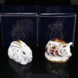 2 Royal Crown Derby porcelain animal figures, comprising pig and rabbit, both with gold buttons,
