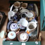 Various ceramics, including Masons, character jug, Wedgwood Jasperware etc (boxful)