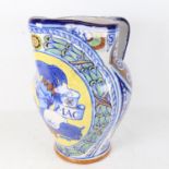 A large Italian polychrome Maiolica pottery wash jug, with QM monogram, signed Minardi, Faenza,