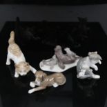 4 Lladro porcelain animal figures, including sea lions, dog, cat etc, largest height 10.5cm (4)