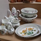 Portmeirion Botanic Garden pattern coffee pot, teapot, large bowls, and serving dishes etc