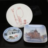 2 Royal Copenhagen porcelain dishes, and a B&G Copenhagen porcelain plaque, diameter 15cm (3)