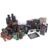 Various Vintage cameras and binoculars, including Kershaw Mark II binoculars, Ensign camera etc (
