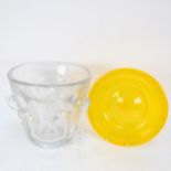 A heavy Whitefriars glass vase, height 23cm, and a yellow glass shallow dish