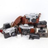 Various Vintage cameras, including Kiev and other Russian examples (boxful)