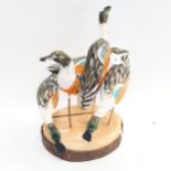Clive Fredriksson, carved and painted sculpture of a group of ducks, on plinth, height 46cm