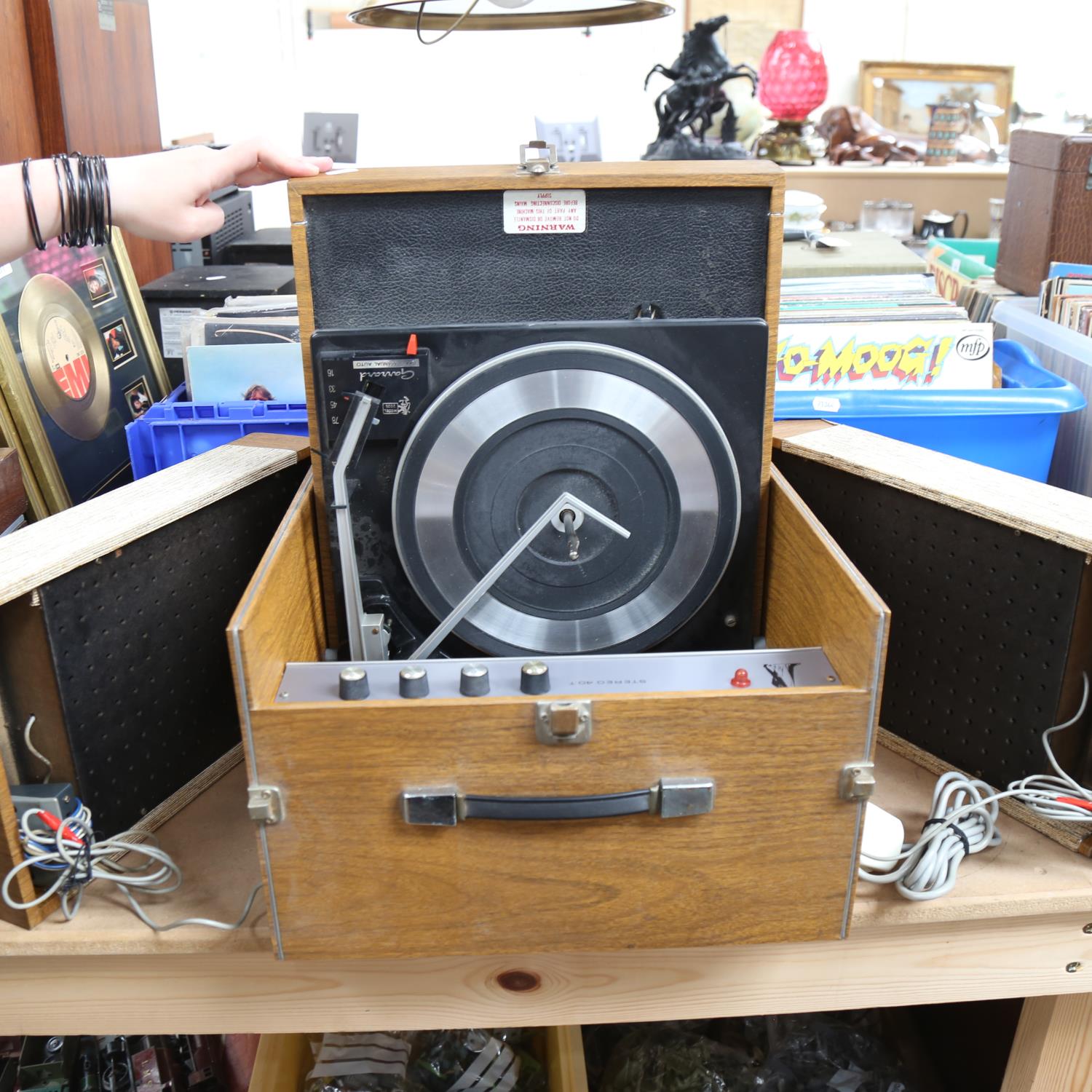 GARRARD - a Vintage model 2025 turntable, in Elizabethan stereo 40.T portable case with attached