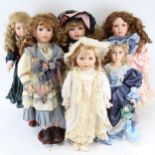 6 modern porcelain head dressed dolls, height approx 48cm