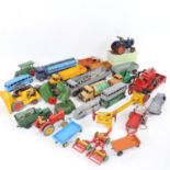 Various Vintage Britains and Dinky diecast toy farmyard vehicles, military vehicles etc (boxful)