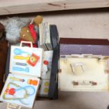 Various Vintage toys, including Minic service station, Beatrix Potter books etc (boxful)