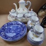 3 Doctor Syntax blue and white transfer printed plates, 26.5cm, an Italian coffee set made for