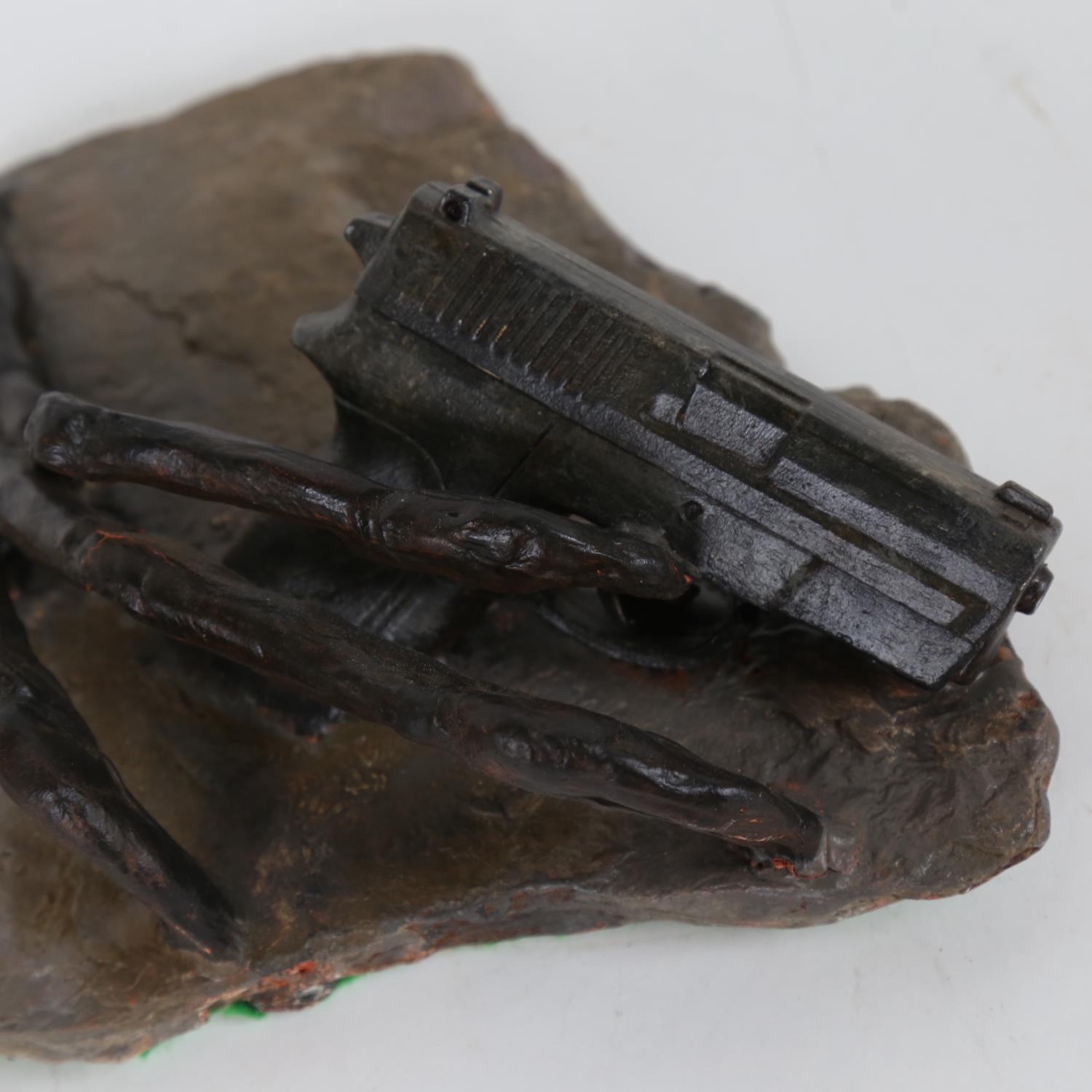 Chris Watson, Raptor claw with gun, mixed media composition/slate, 10" x 9" - Image 2 of 2