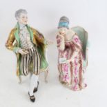 2 Dresden porcelain figures, seated lady and gentleman, hand painted and gilded decoration, with