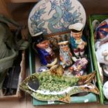 Various ceramics and pottery, including large Spanish charger, character jugs etc (boxful)