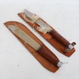 2 Vintage unused hunting knives, with leather sheaths