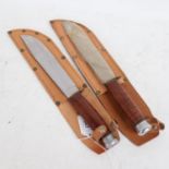 2 Vintage unused hunting knives, with leather sheaths