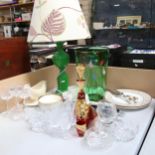 Wedgwood glassware, table lamp, painted Art glass vase, height 33cm etc