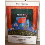 A framed David Hockney poster, "paintings and drawings for parade", Riverside Studios London, height