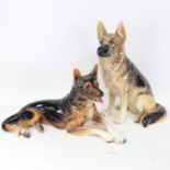 A large Beswick Alsatian dog, height 35cm, and a Goebel's figure of a resting Alsatian