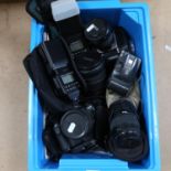 Various cameras, lenses and accessories, including Sigma SD9, Nikon F65 etc (boxful)