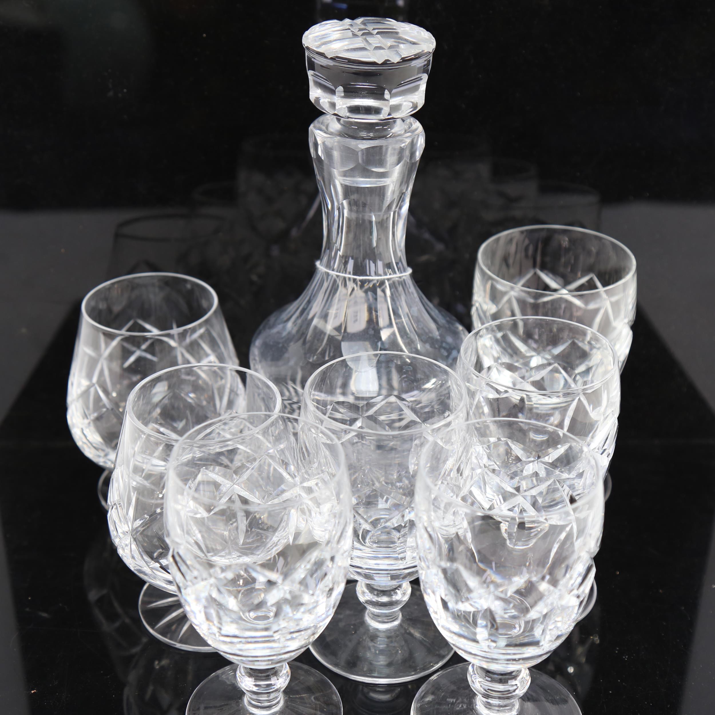 Waterford Crystal decanter and stopper, height 26cm, a pair of matching Brandy balloons, and 5